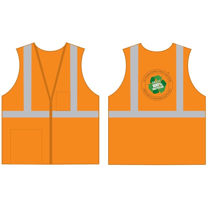 2XL CLS 2 SAFETY VEST - HI-VIS ORANGE  MESH ECONOMY W/ZIPPER CLOSURE W/ PRATT RECYCLING LOGO 4C 1L