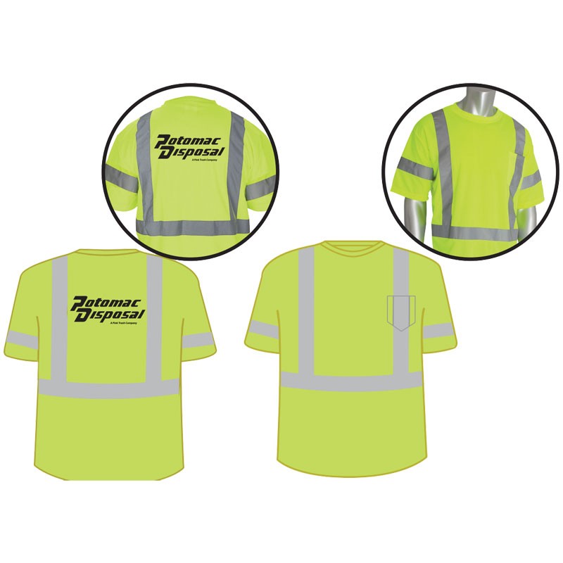 2-XL  CLASS 3 SHORT SLEEVE T-SHIRT  HI-VIS YELLOW   W/ POTOMAC DISPOSAL LOGO ( 1L - 1C)