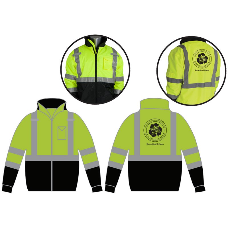 MED CLS-3 HI-VIS YEL BOMBER JACKET W/ BLACK BOTTOM & FIXED LINER  W/ PRATT LOGO 1C-1L