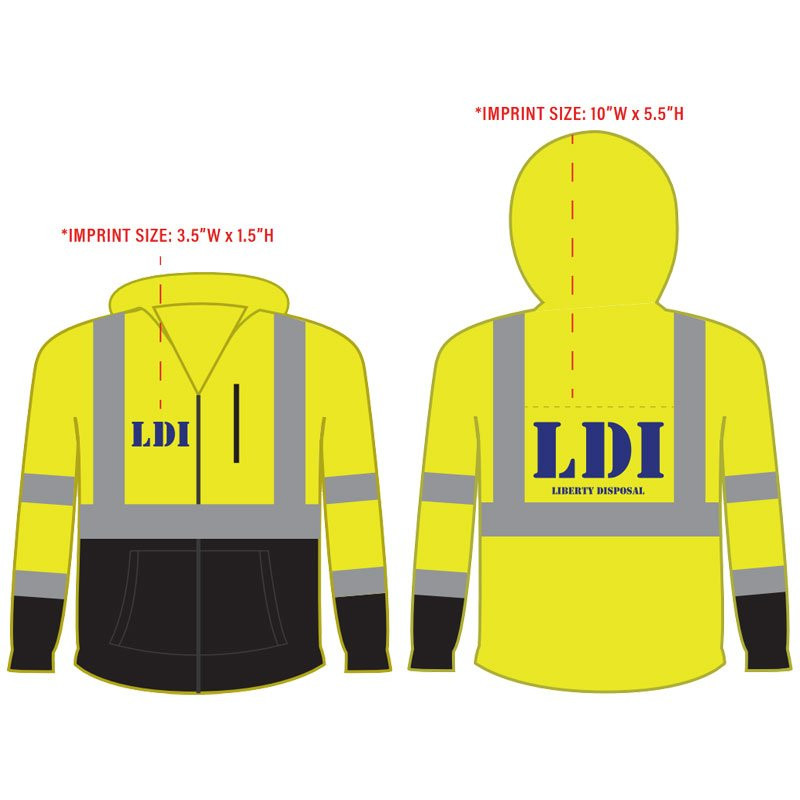 M CLASS 3 BLACK BOTTOM HOODIE  W/FULL ZIPPER W/LIBERTY DISPOSAL INC LOGO 1C 1C 1L