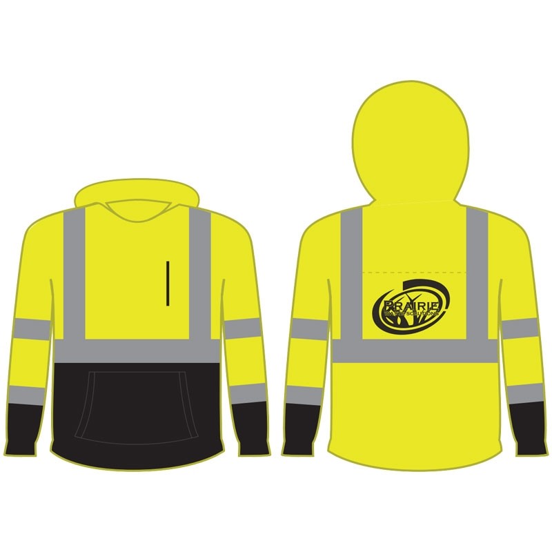 L CLS-3 BLACK BOTTOM SWEATSHIRT HI- VIS YELLOW W/ PRAIRIE WASTE SOLUTIONS LOGO 1C 1L