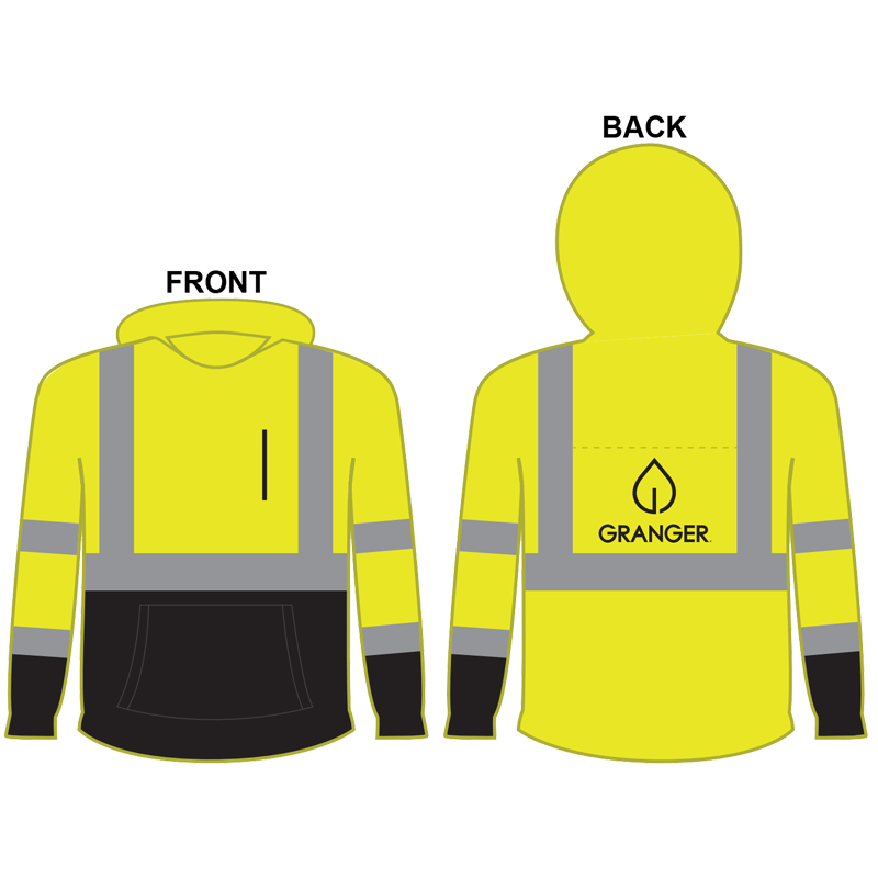 3-XL Class 3 Black Bottom Hi-Vis Yellow Sweatshirt W/ Granger Logo