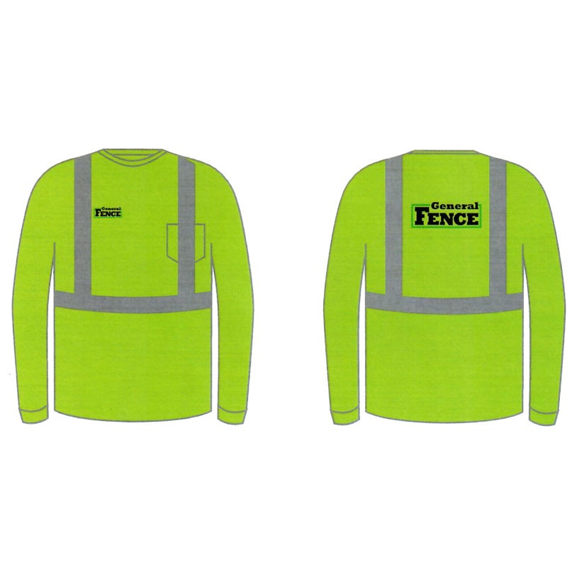 Class 3 Long Sleeve T-Shirt, Hi-Vis Yellow, (2C-2L) General Fence Logos, 2-XL