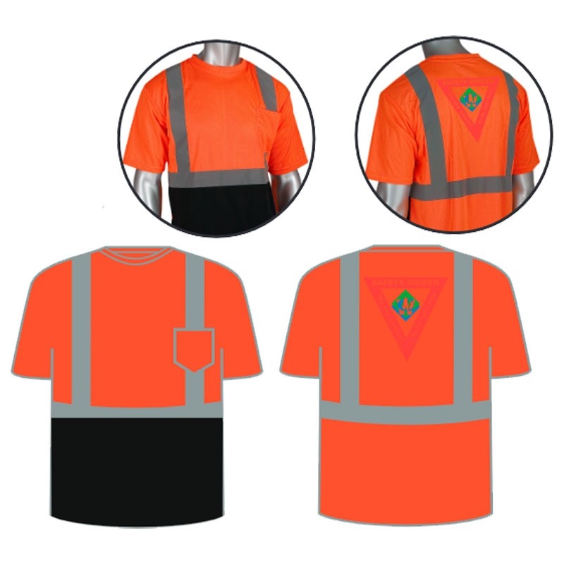 M CLASS 2 CREW NECK T-SHIRT ORANGE  WITH BLACK BOTTOM W/ WASTE CONNECTIONS LOGO 3C 1L