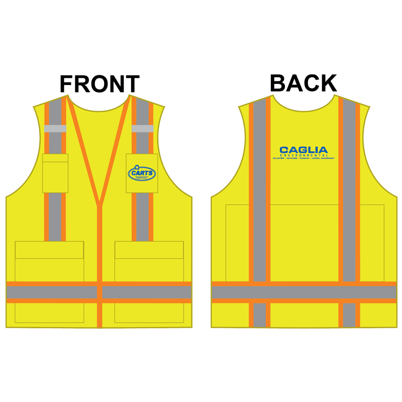 3-XL PREM CLS 2 YELLOW SURVEYORS VEST  W/ IPAD POCKET W/ CAGLIA LOGO (1C - 2L)