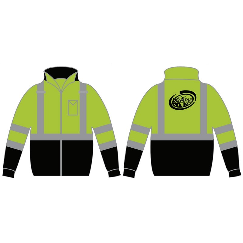 2XL CLS-3 LY BLK BOTTOM BOMBER JACKET W/  ZIP-OUT FLEECE LINER W/ PRAIRIE WASTE SOLUTIONS LOGO 1C 1L