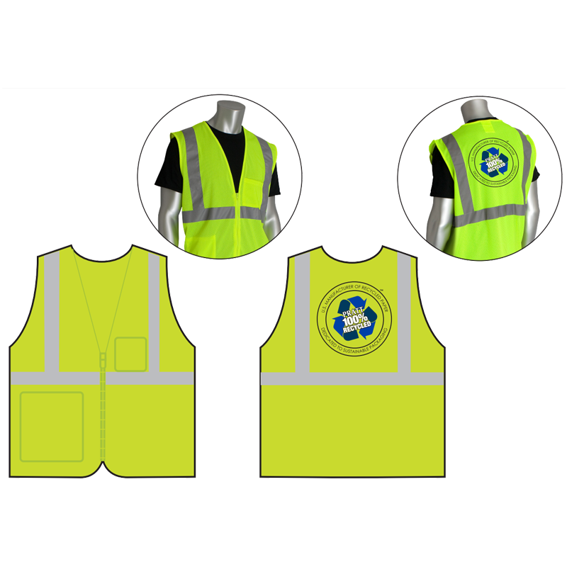 LG CLS 2 ECON SAFETY VEST LY ECON  ECONOMY W/ZIPPER CLOSURE   W/  PRATT LOGO 4-C, 1-L (2 Mixed Colors)