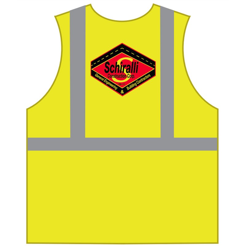 2-XL CLS 2 SAFETY VEST-LY MESH-SCHIRALLI LOGO (2C - 1L) W/ZIPPER CLOSURE