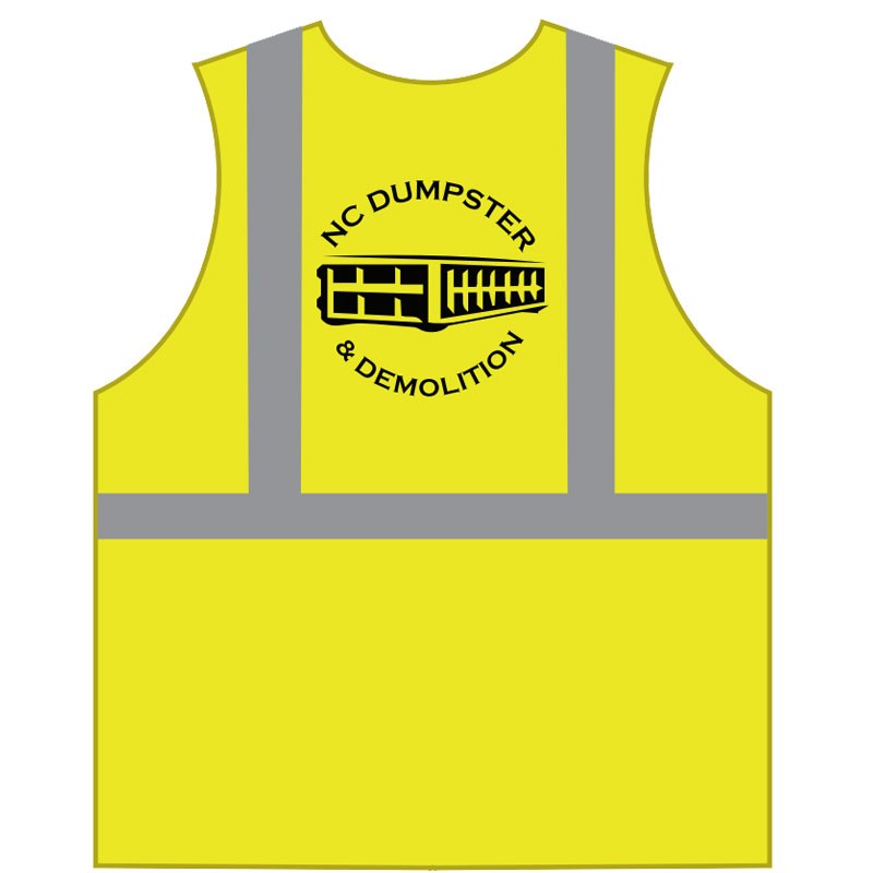 XL  CLS 2 SAFETY VEST LY - NC DUMPSTER LOGO (1C - 1L)   W/ZIPPER CLOSURE