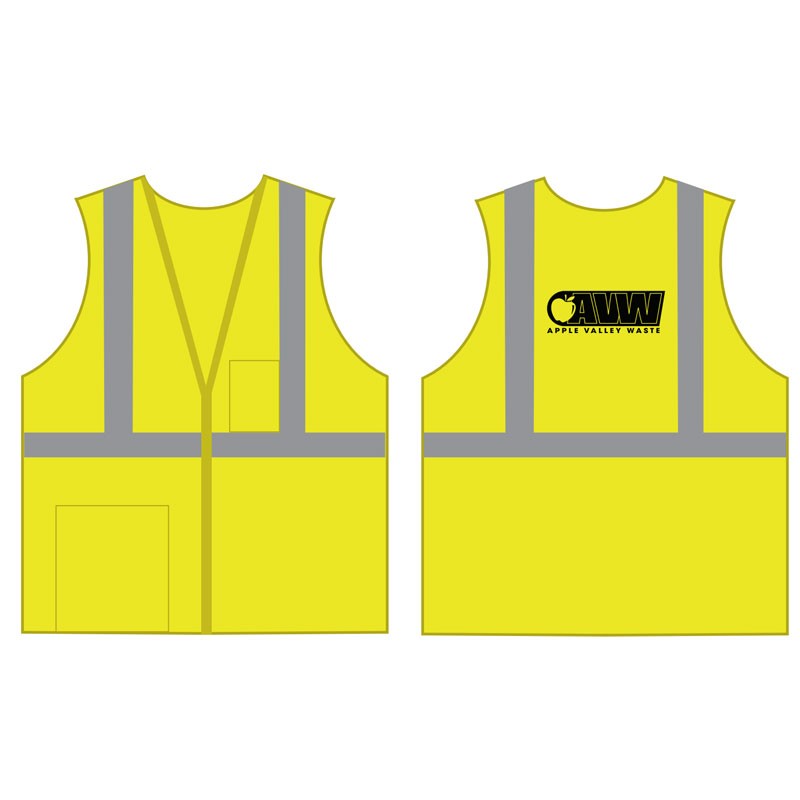 MED  CLS 2 SAFETY VEST LY  ECONOMY W/ZIPPER CLOSURE  W/ APPLE VALLEY WASTE LOGO (1C - 1L)