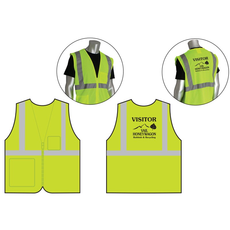 SM  CLS 2 SAFETY VEST LY ECON W/ZIPPER ECONOMY W/ZIPPER CLOSURE  W/ WASTE CONNECTION LOGO 1C -1L