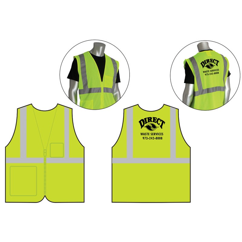 SM  CLS 2 SAFETY VEST LY ECON W/ZIPPER  ECONOMY W/ZIPPER CLOSURE  W/ DIRECT WASTE SERVICES (1C-1L)