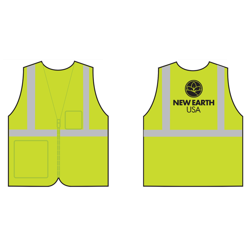 XL CLS 2 ECON SAFETY VEST LY ECON ECONOMY W/ZIPPER CLOSURE W/ NEW EARTH USA LOGO 1C 1L
