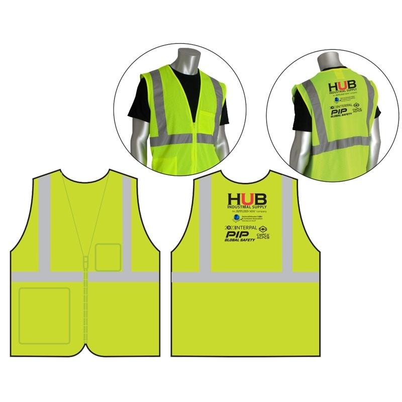 4XL CLS 2 ECON SAFETY VEST LY ECON ECONOMY W/ZIPPER CLOSURE W/ WPA / INTERPAL LOGO 4C 1L
