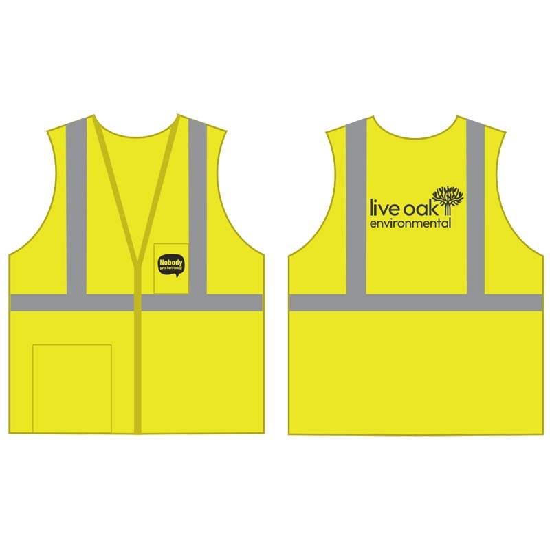 4XL CLS 2 ECON SAFETY VEST LY ECON OMY W/ZIPPER CLOSURE W/ LIVE OAK ENVIRONMENTAL LOGO 1C 1C 2L