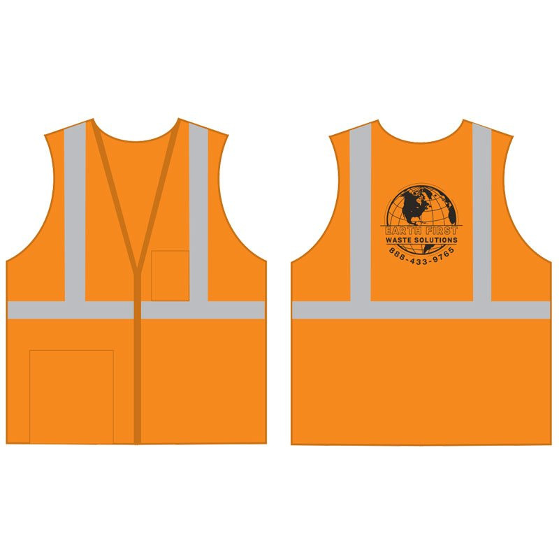 6XL CLS 2 SAFETY VEST - HI-VIS ORANGEMESH ECONOMY W/ZIPPER CLOSURE W/EARTH FIRST WASTE SOLUTIONS LOGO 1C 1L