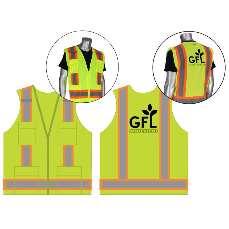 3-XL  TWO-TONE STRIPE CLS 2 VEST LY 8 POCKET SURVEYOR'S VEST  W/ GFL LOGO 1C-1L
