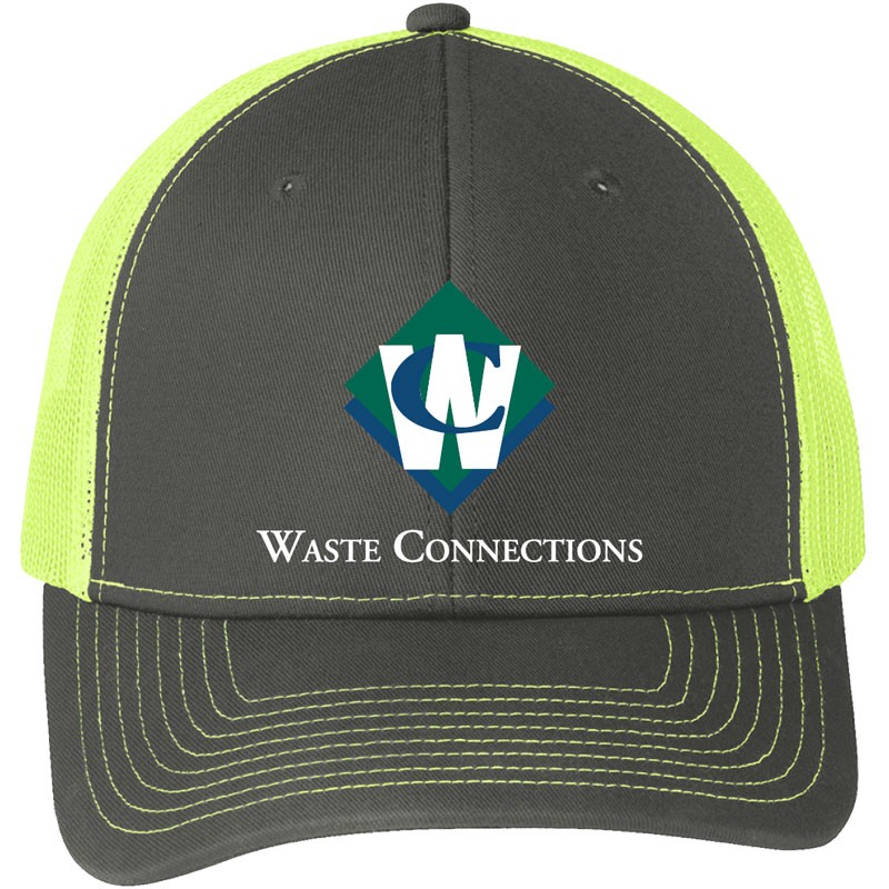 TRUCKER CAP GREY/YEL WASTE CONNECTIONS  LOGO