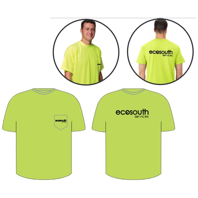 M NON-ANSI T-SHIRT HI-VIS YELW/ 1 POCKET W/ ECO SOUTH SERVICES LOGO 1C 2L
