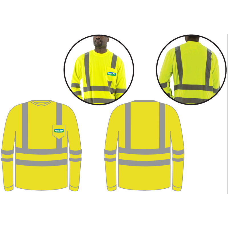 3-XL CLASS 3 HI-VIS YELLOW LONG SLEEVE W/ 3M REFLECTIVE STRIPING  W/ WASTE PRO LOGO (3C-1L)