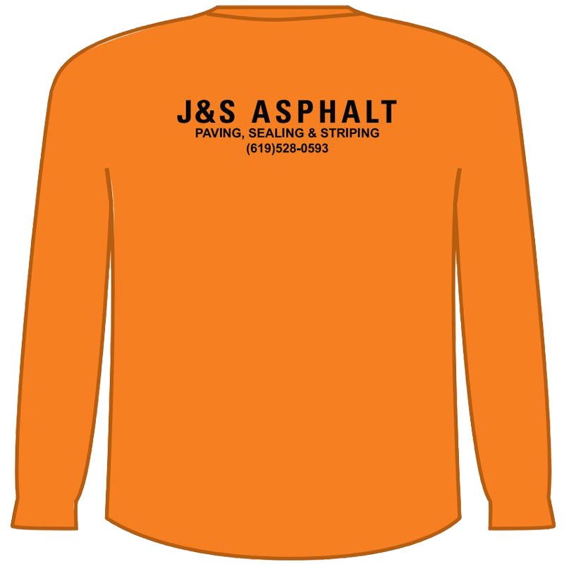 MED  NON-ANSI CREW NECK L/S T-SHIRT ORANGE W/  J & S ASPHALT LOGO (1C - 2L)