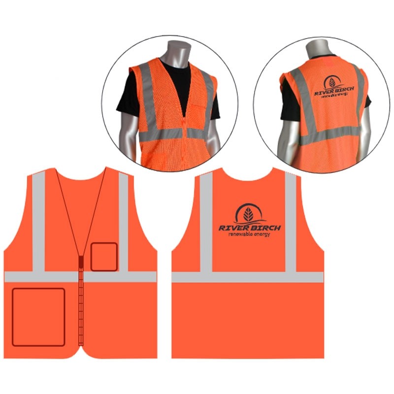 XL CLS 2 SAFETY VEST - HI-VIS ORANGE MESH ECONOMY W/ZIPPER CLOSURE W/ RIVER PARISH LOGO 1C 1L