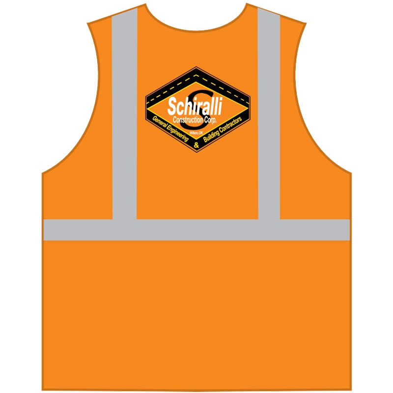 SM CLS 2 VEST - HI-VIS OR - SCHIRALLI LOGO - (3C - 1L) MESH ECONOMY  W/ZIPPER CLOSURE