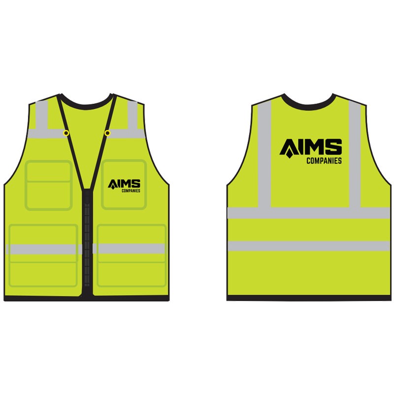 2-XL  CLS 2 HI-VIS YEL SURVEYOR VEST  W/ ZIPPER CLOSURE   W/ AIMS LOGO 1C-2L