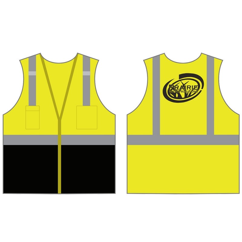 2XL CLS 2 LY BLACK BOTTOM MESH VEST W/ ZIPPER CLOSURE W/ PRAIRIE WASTE SOLUTIONS LOGO 1C 1L