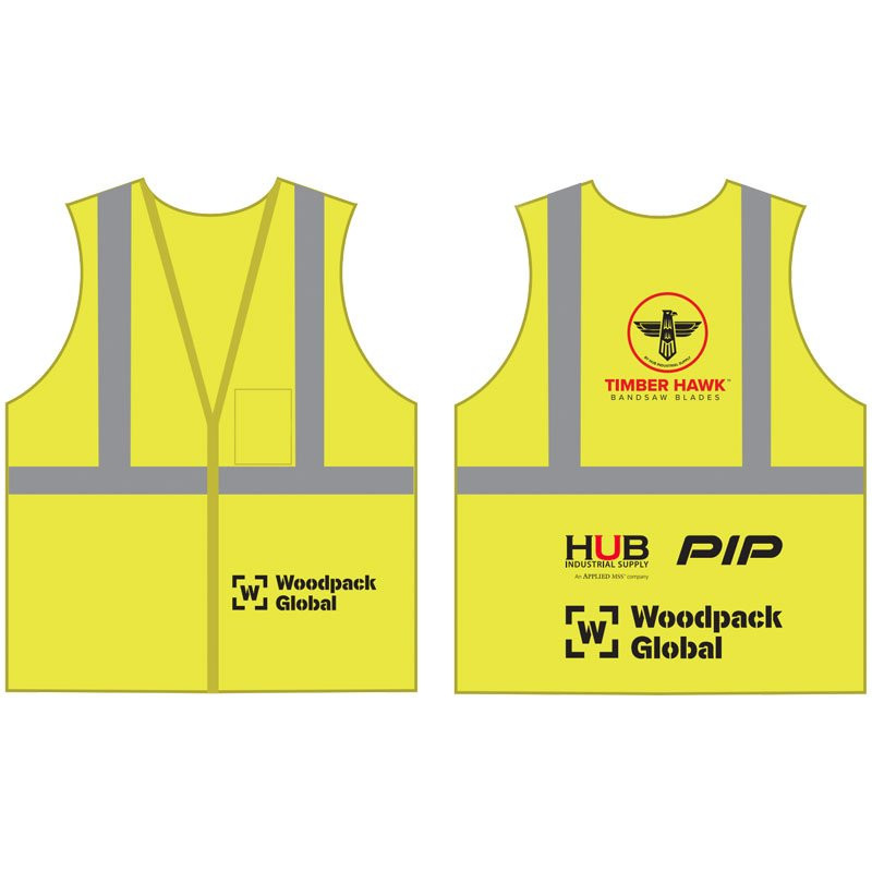 M CLS 2 ECON SAFETY VEST LYECONOMY W/ ZIPPER CLOSURE W/ WOODPACK GLOBAL LOGO 1C 2C 2C 3L