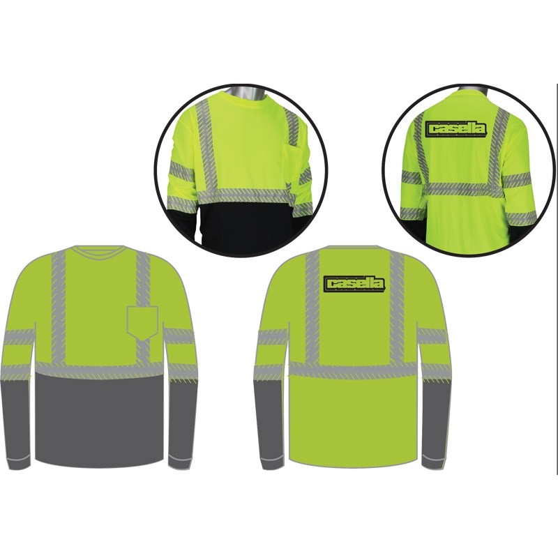 L CLS-3 HI-VIS YELLOW L/S SHIRT W/ SEG MENTED TAPE & BLACK BOTTOM W/ CASELLA LOGO 1C 1L