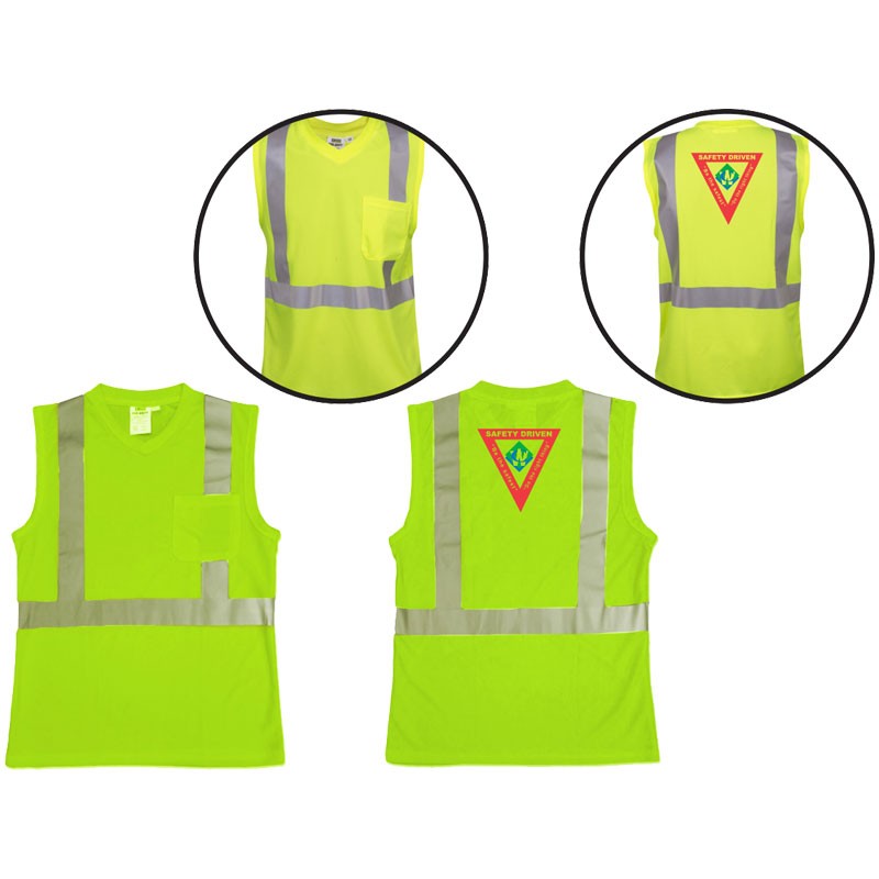 LG CLASS 2 SLEEVELESS MESH T-SHIRT  W/ CHEST POCKET, 2" SILVER REFLECTIVE STRIPE  W/ WASTE CONNECTIONS LOGO 3C-1L