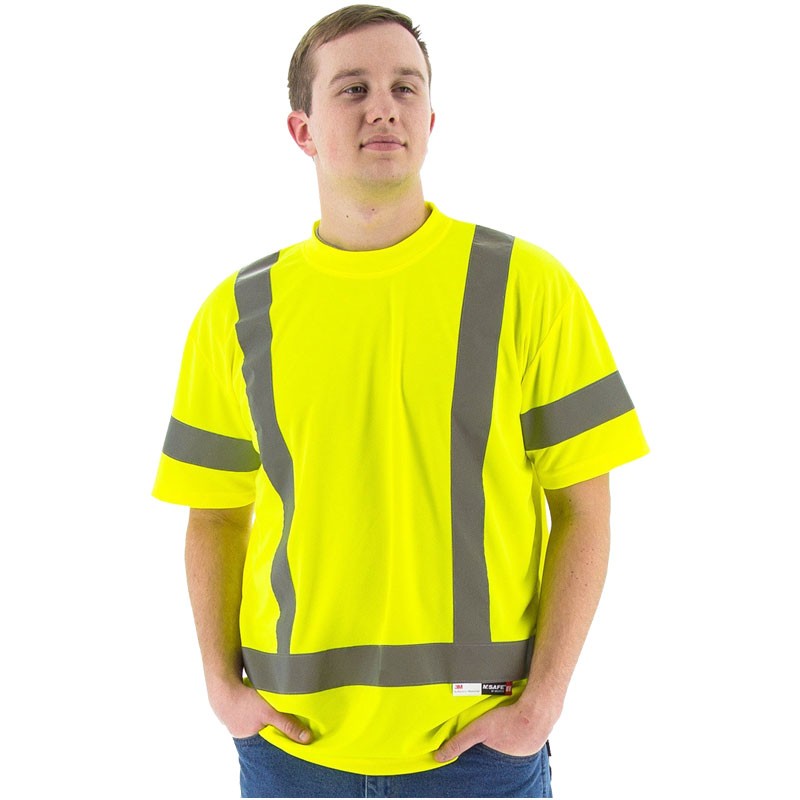  Class 3 Hi-Vis Short Sleeve T-Shirt w/ 3M Reflective Striping, 4-XL