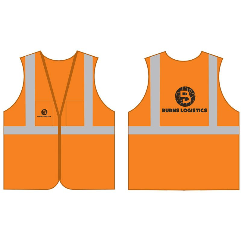 S CLS-2 ORANGE MESH SAFETY VESTW/ ZIPPER CLOSURE W/ BURNS DIRT LOGISTICS LOGO 1C 1C 2L