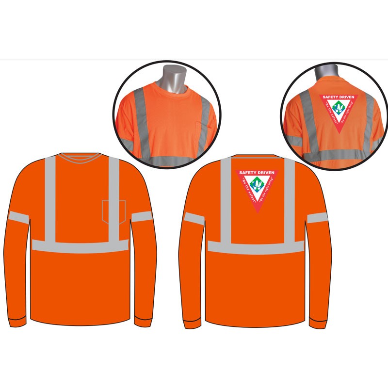 3X CLS 3 HI-VIS ORANGE LONG SLEEVE  SHIRT  W/ WASTE CONNECTIONS LOGO 4C-1L