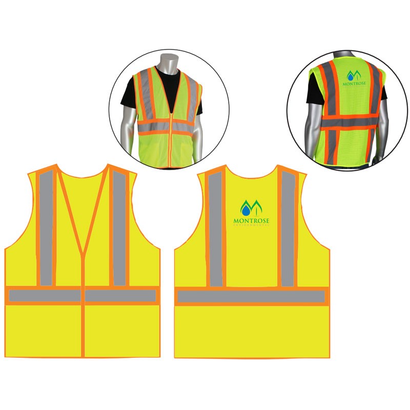 2-XL  CLS 2 ECON HI-VIS YEL 2-TONE VEST W/ ZIPPER CLOSURE  W/ MONTROSE LOGO 3C-1L