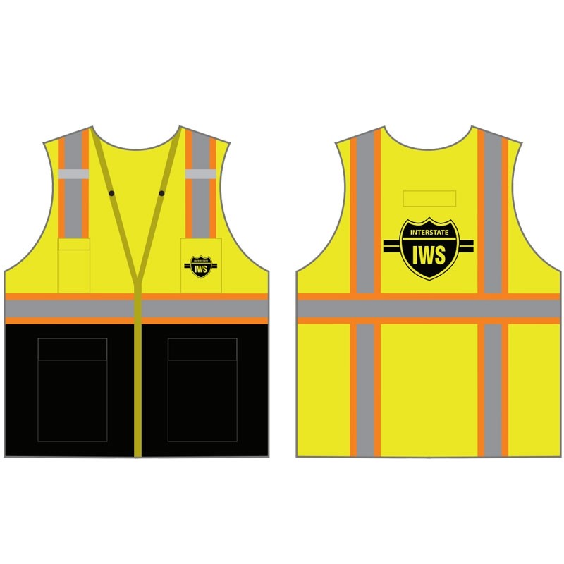 S CLS-2 HI-VIS YEL W/ 11 POCKETS -  2-TONE STRIPE, BLACK RIPSTOP BOTTOM FRONT, D-RING ACCESS, & ZIPPER CLOSURE W/ IWS LOGO 1C 1C 2L