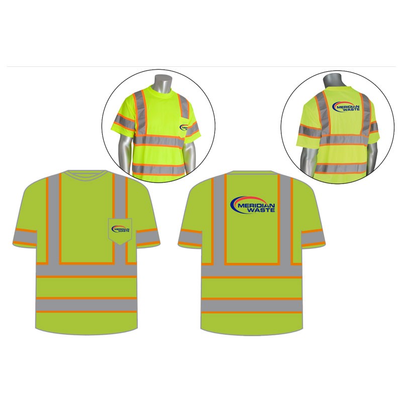 LG CLS 3 TWO-TONE SHORT SLEEVE T-SHIRT HI-VIS YELLOW W/ MERIDIAN WASTE LOGO 2C-2L)