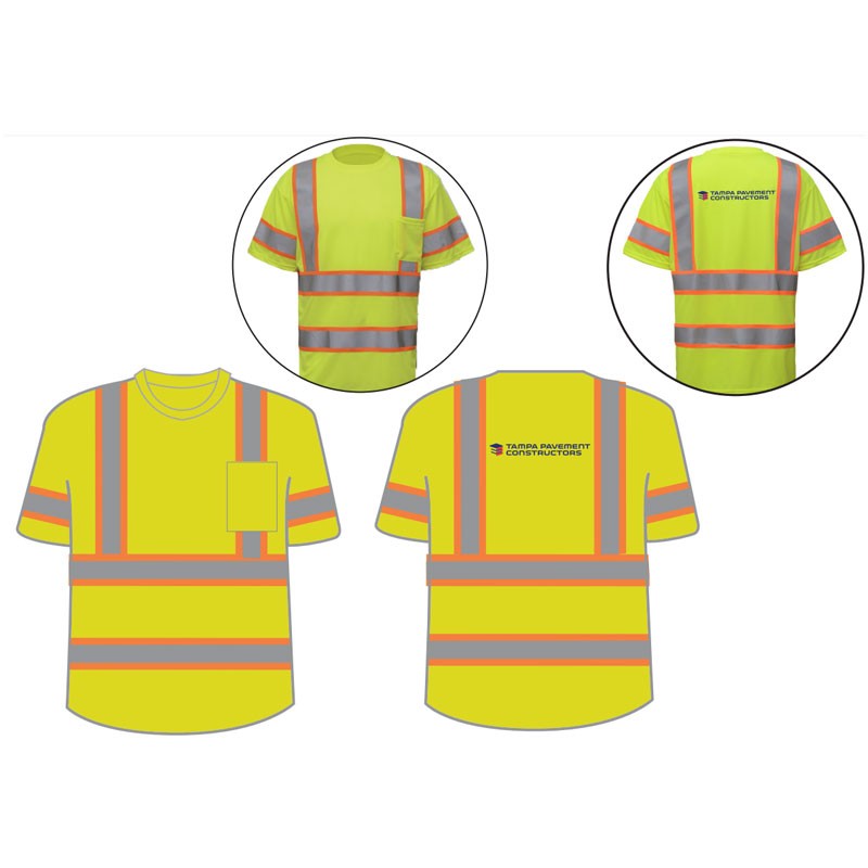 MED  CLS 3 TWO-TONE S/S SHIRT HI-VIS YEL W/ HUBBARD/TAMPA PAVEMENT LOGO 2C-1L