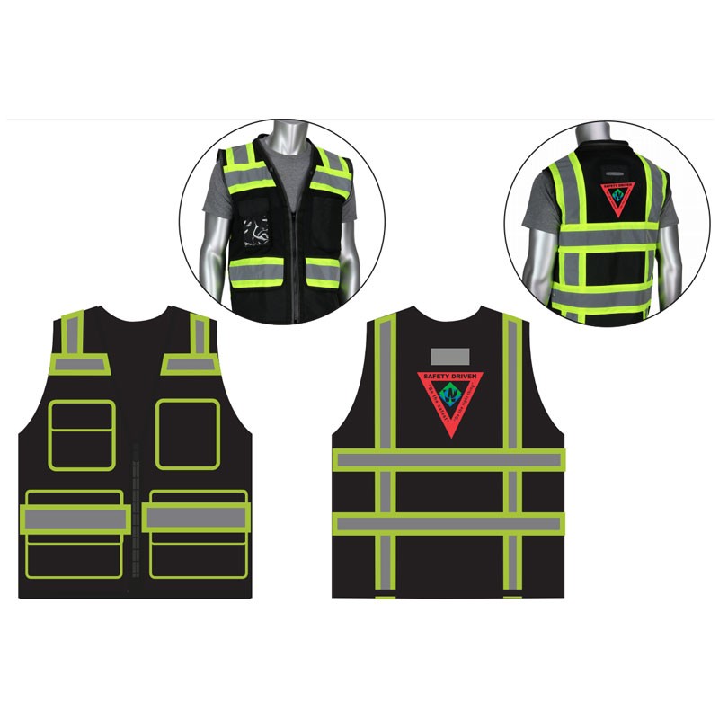 4-XL  TYPE R CLS 2 BLACK TWO-TONE VEST  W/ WASTE CONNECTIONS LOGO 3C - 1L