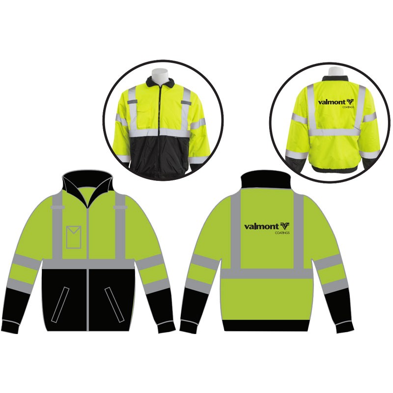 3XL  CLS-3 HI-VIS YEL BOMBER JACKET W/  BLACK BOTTOM & FIXED LINER  W/ VALMONT LOGO 1C-1L