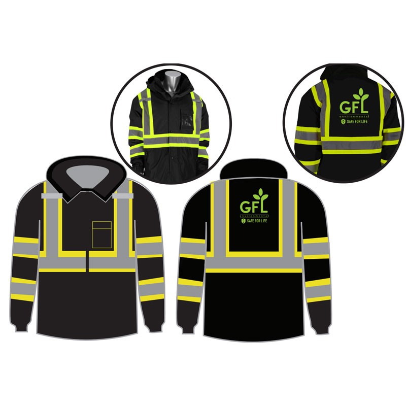 4X CLASS 1 RIPSTOP TWO TONE BLACK JACKET WITH REMOVABLE LINER FLEECE LINER  W/ GFL LOGO 1C-1L (MIXED COLOR)