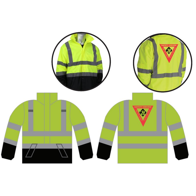 4X/5X ECON CLS 3 BLK BOTTOM WATERPROOF JACKET W/ WASTE CONNECTION LOGO 2C-1L