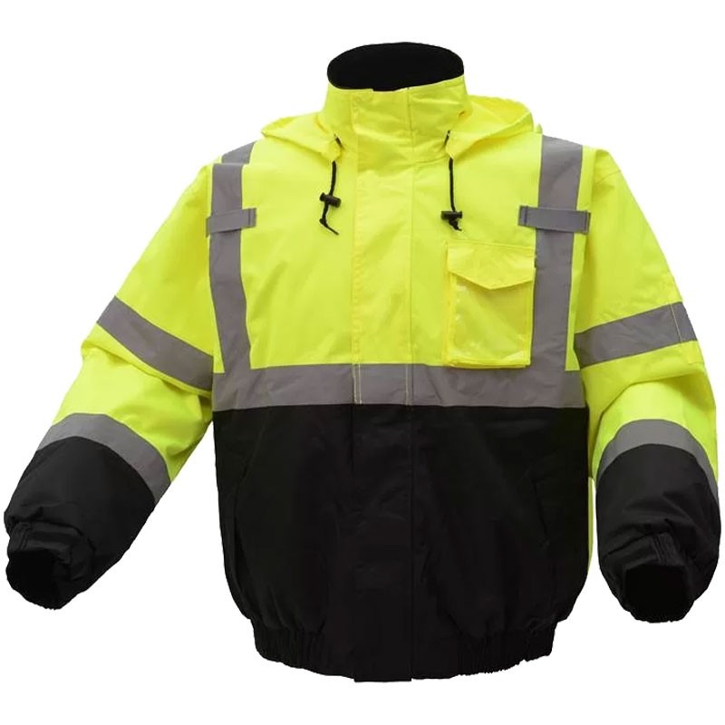 Class 3 Black Bottom Bomber Jacket, Fixed Liner, Hi-Vis Yellow, X-Large