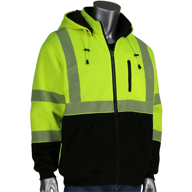 Class 3 Reversible Black Bottom Sweatshirt w/ Full Length Zipper, Snap-Off Hood, & Segmented Striping, Large