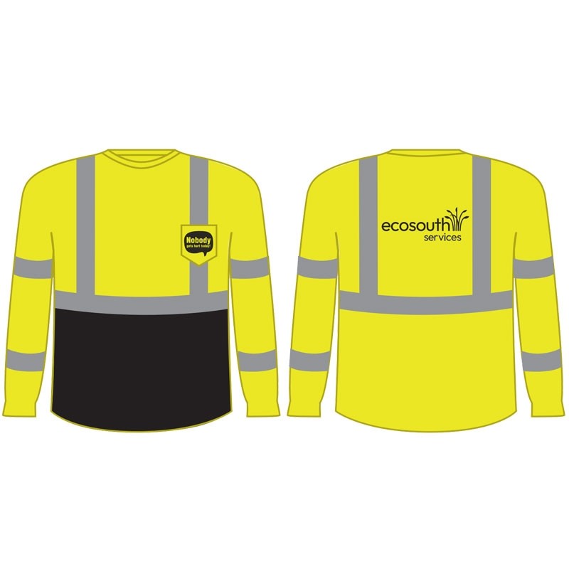 M CLASS 3 HI-VIS YEL LONG SLEEVET-SHIRT WITH BLACK BOTTOM W/ ECO SOUTH SERVICES LOGO 1C 1C 2L