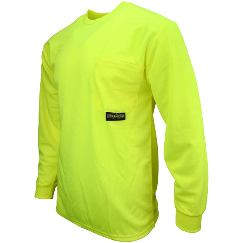 Max-Dri™ Moisture Wicking Mesh Hi-Vis Yellow Long Sleeve Shirt w/ Chest Pocket, Large