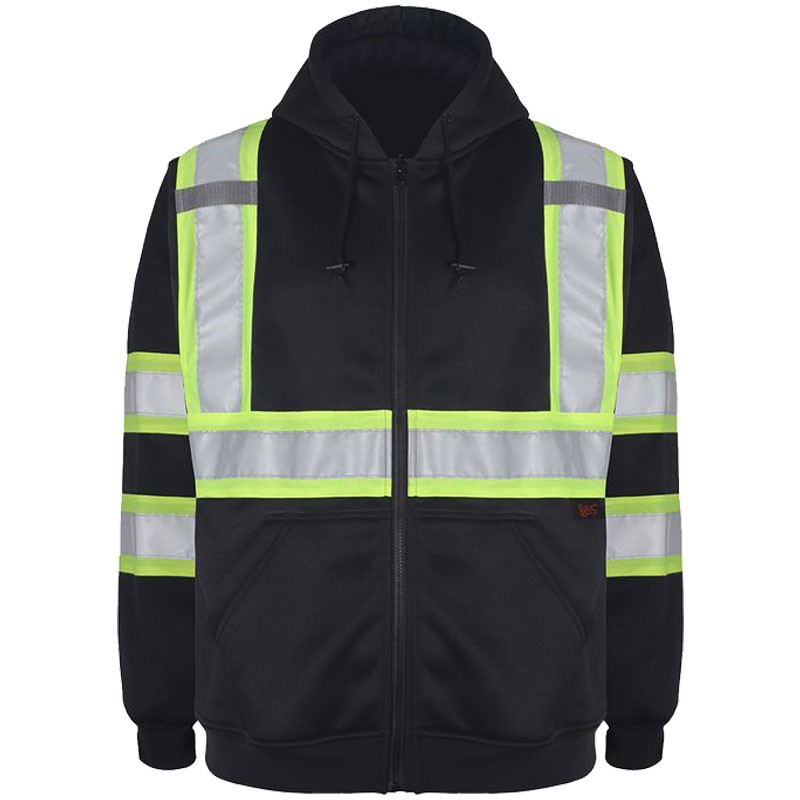 Class 3 Hi-Vis 2-Tone Sweatshirt W/ Hood, Zipper Front, Black, 3X-Large