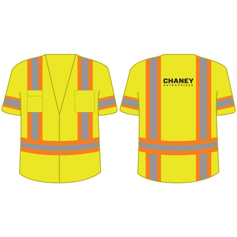 3XL CLASS 3 HI-VIS YELLOW VESTBREAK AWAY CLOSURE
 W/CHANEY ENTERPRISES LOGO 1C 1L