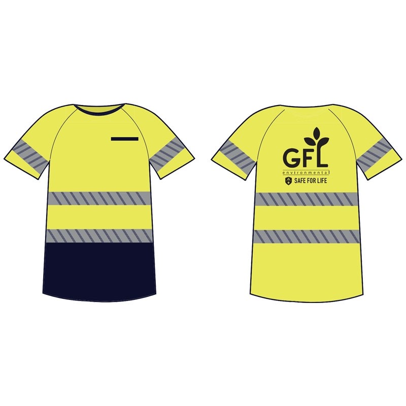 4XL BISLEY CLS 2 HI-VIS YEL NAVY BOTTOM  S/S T-SHIRT COTTON LINED POLYESTER W/ GLF ENVIRONMENTAL LOGO 1C 1L